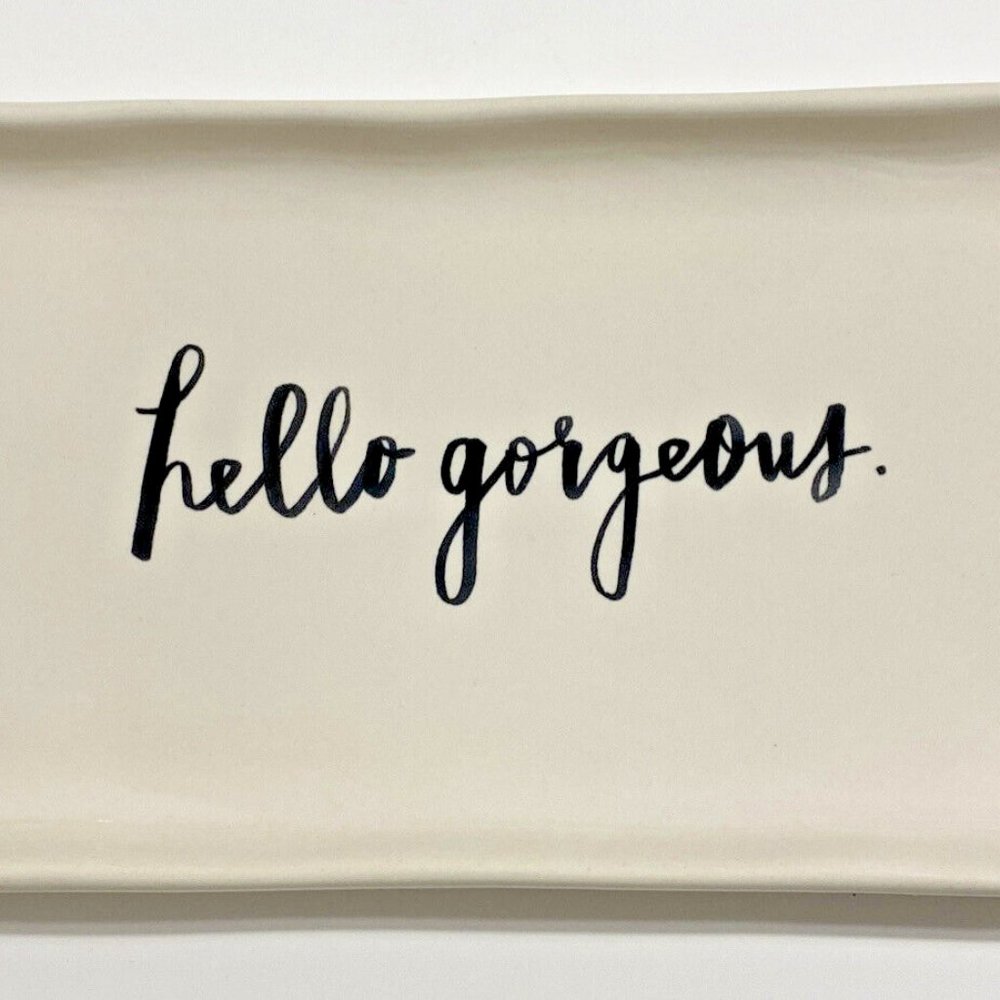 RAE DUNN HELLO GORGEOUS Platter Plate Dish Serving Vanity Tray Ceramic Coastal